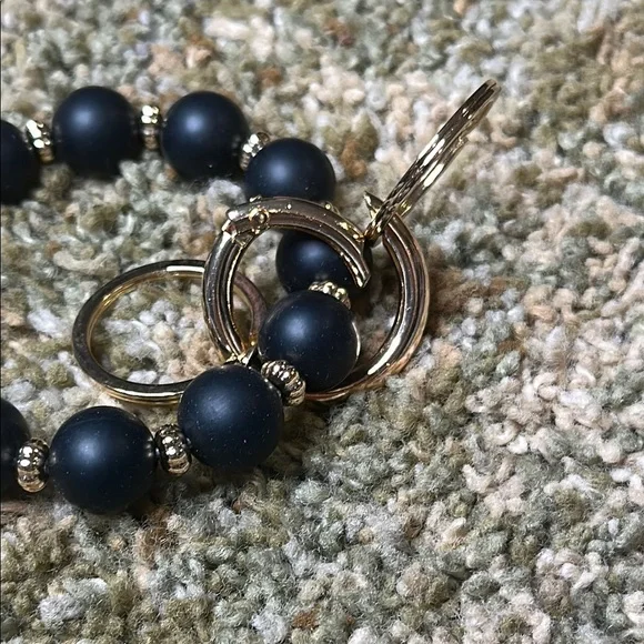 Sunflower Black & Gold Silicone Beaded Keychain Bracelet Wristlet Gold Hardware - Picture 2 of 5